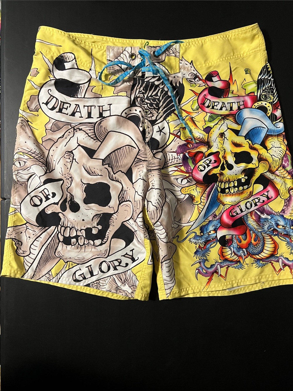 Ed Hardy Yellow Skull Graphic Men's Swim Shorts